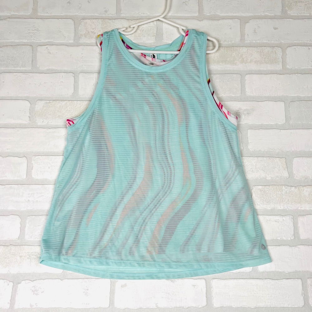 Avia Girls Aqua Blue Mesh Layered Marble Print Racerback Tank Top XXL 18